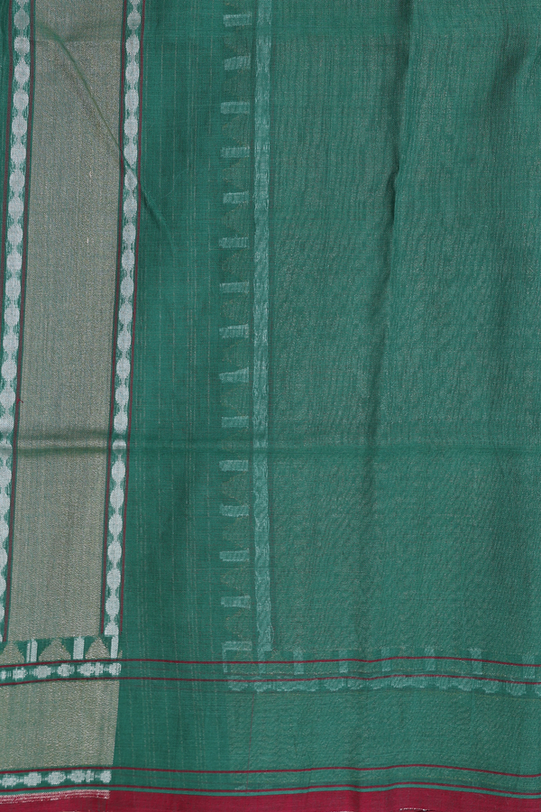 Linen Banarasi Silk Saree In Green With Zari Border