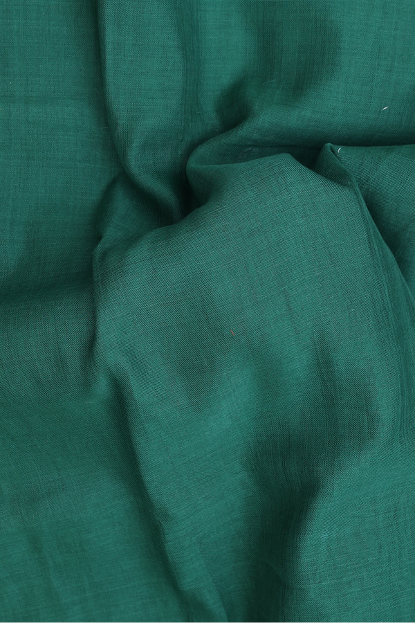 Linen Banarasi Silk Saree In Green With Zari Border