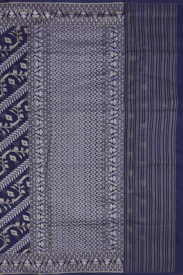 Kora Banarasi Banarasi Silk Saree In Blue With Diagonal Design