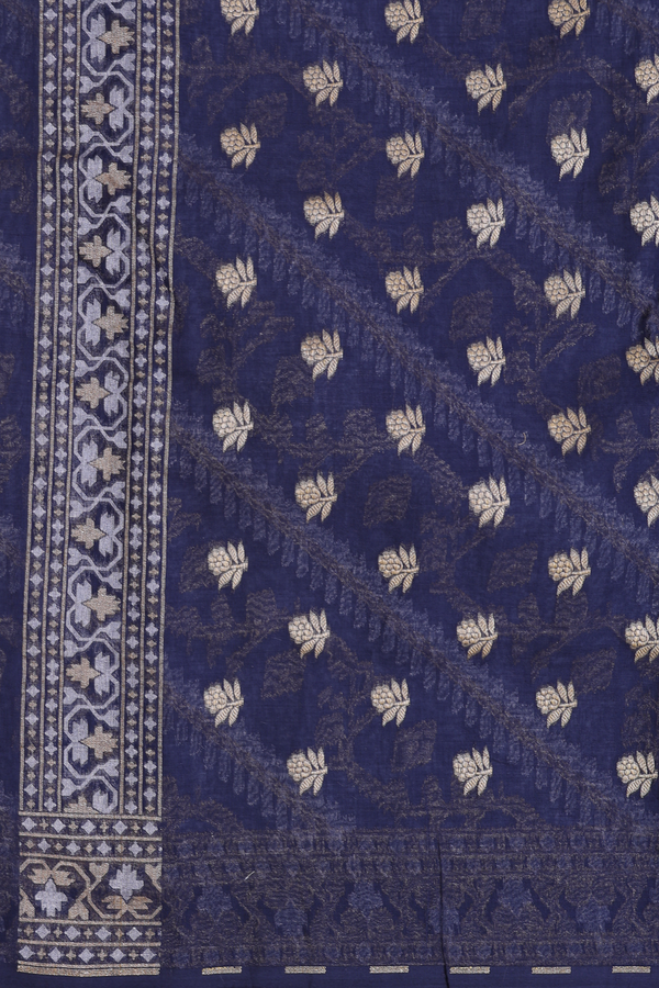 Kora Banarasi Banarasi Silk Saree In Blue With Diagonal Design