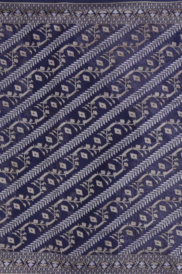 Kora Banarasi Banarasi Silk Saree In Blue With Diagonal Design