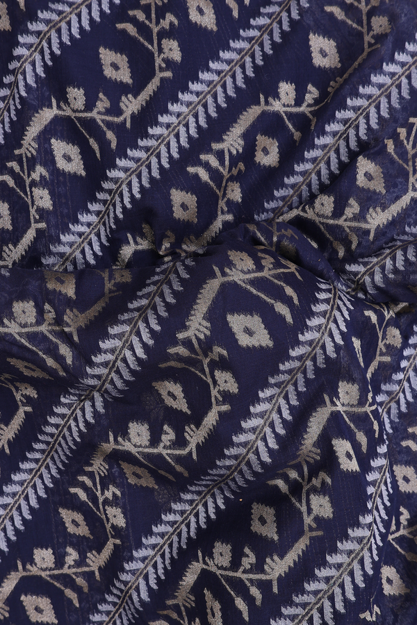 Kora Banarasi Banarasi Silk Saree In Blue With Diagonal Design