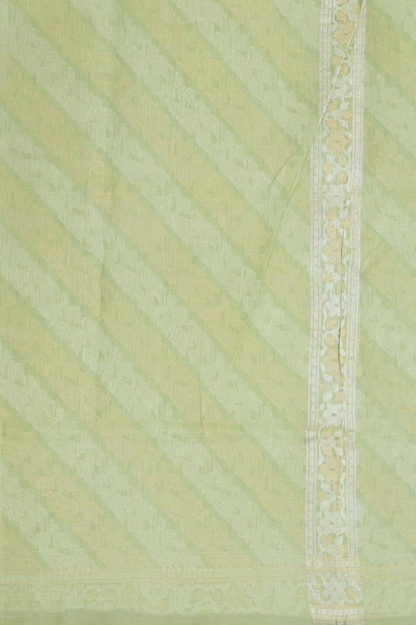 Kora Banarasi Silk Saree In Green With Diagonal Design