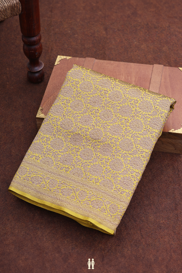 Banarasi Silk Saree In Yellow With Floral Design
