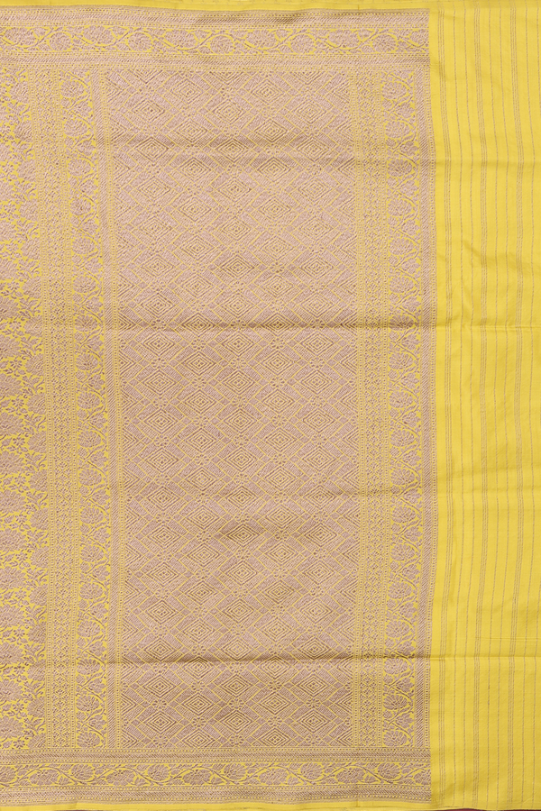 Banarasi Silk Saree In Yellow With Floral Design