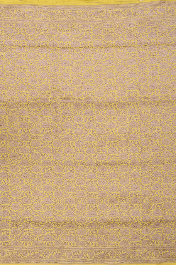 Banarasi Silk Saree In Yellow With Floral Design