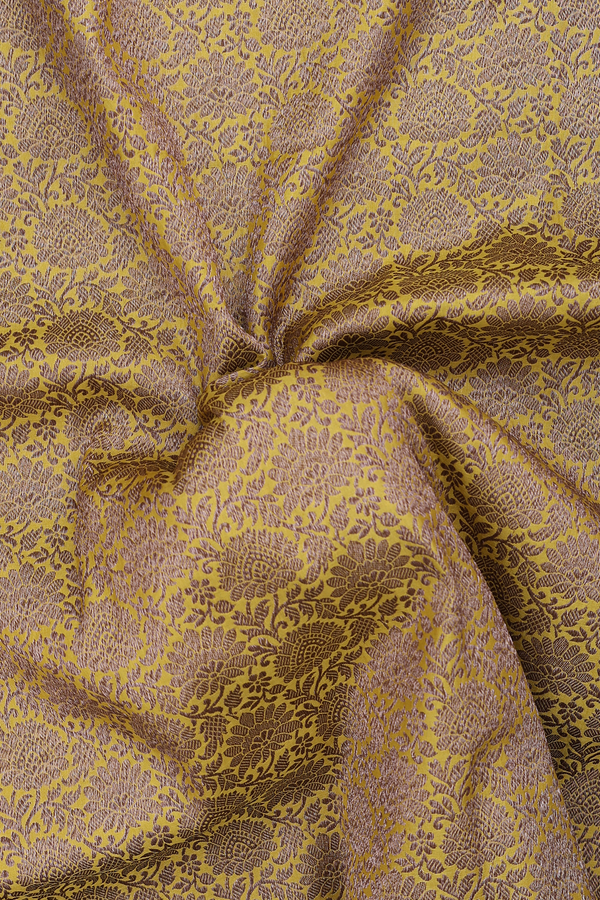 Banarasi Silk Saree In Yellow With Floral Design