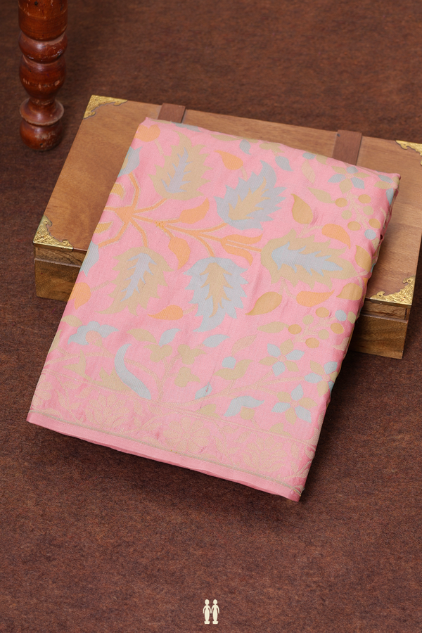 Banarasi Silk Saree In Dusty Pink With Floral Design