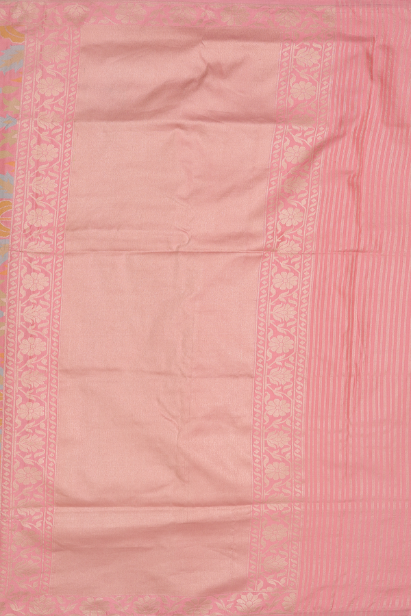 Banarasi Silk Saree In Dusty Pink With Floral Design