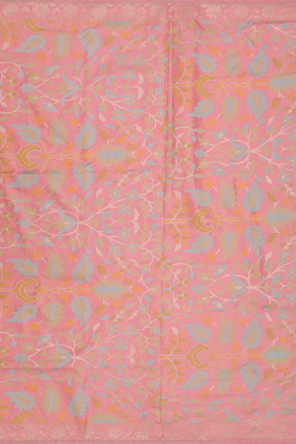 Banarasi Silk Saree In Dusty Pink With Floral Design