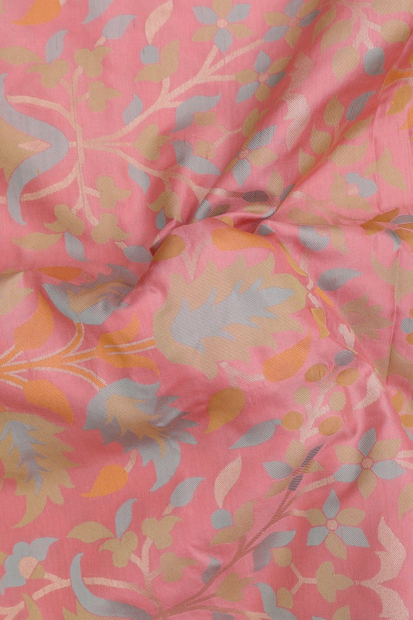 Banarasi Silk Saree In Dusty Pink With Floral Design