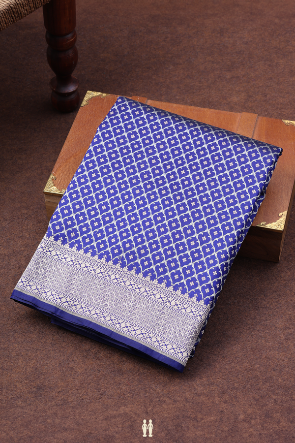 Banarasi Silk Saree In Royal Blue With Ogee Design