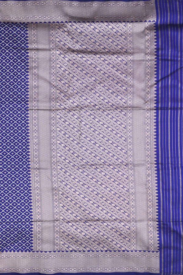 Banarasi Silk Saree In Royal Blue With Ogee Design