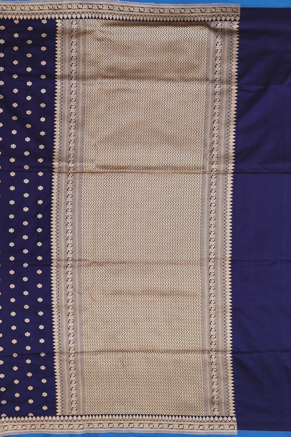 Banarasi Silk Saree In Navy Blue With Floral Buttas