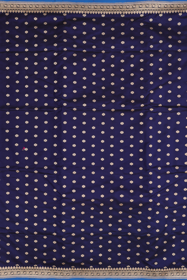 Banarasi Silk Saree In Navy Blue With Floral Buttas