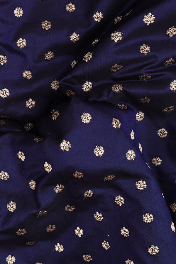 Banarasi Silk Saree In Navy Blue With Floral Buttas