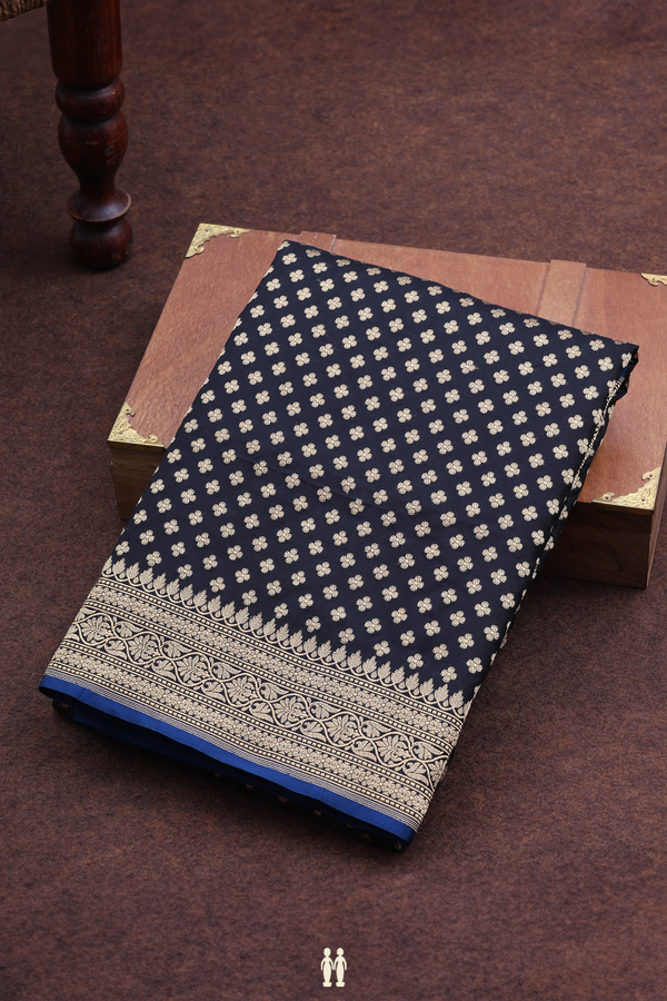 Banarasi Silk Saree In Black With Floral Buttas