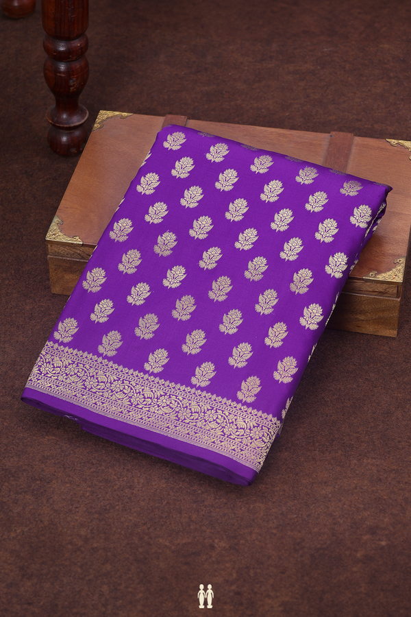 Banarasi Silk Saree In Purple With Floral Buttas