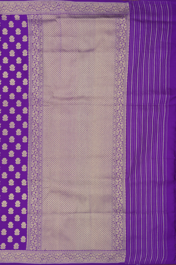 Banarasi Silk Saree In Purple With Floral Buttas