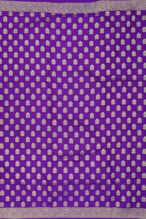 Banarasi Silk Saree In Purple With Floral Buttas
