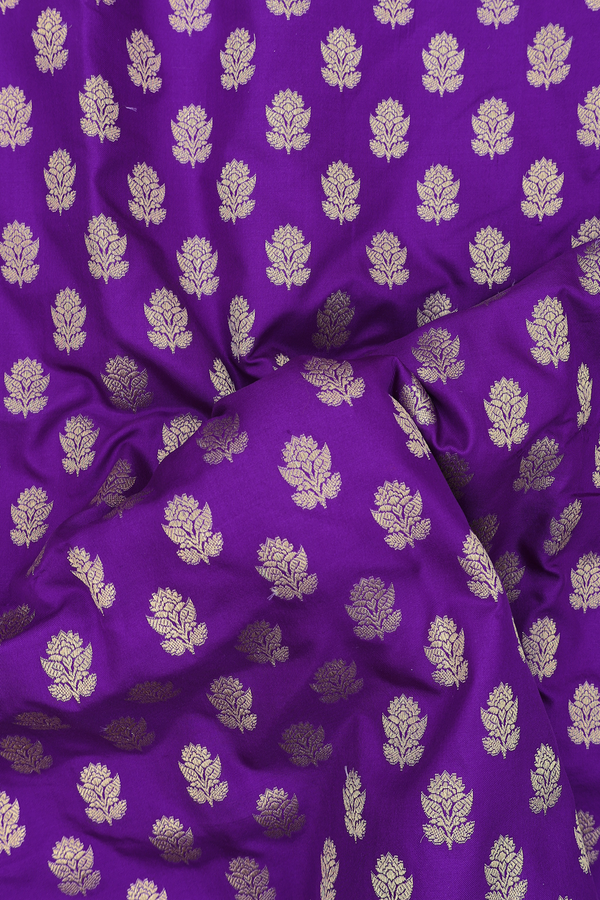 Banarasi Silk Saree In Purple With Floral Buttas