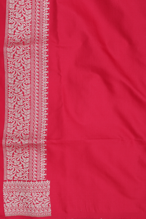 Banarasi Silk Saree In Scarlet Red With Floral Buttas