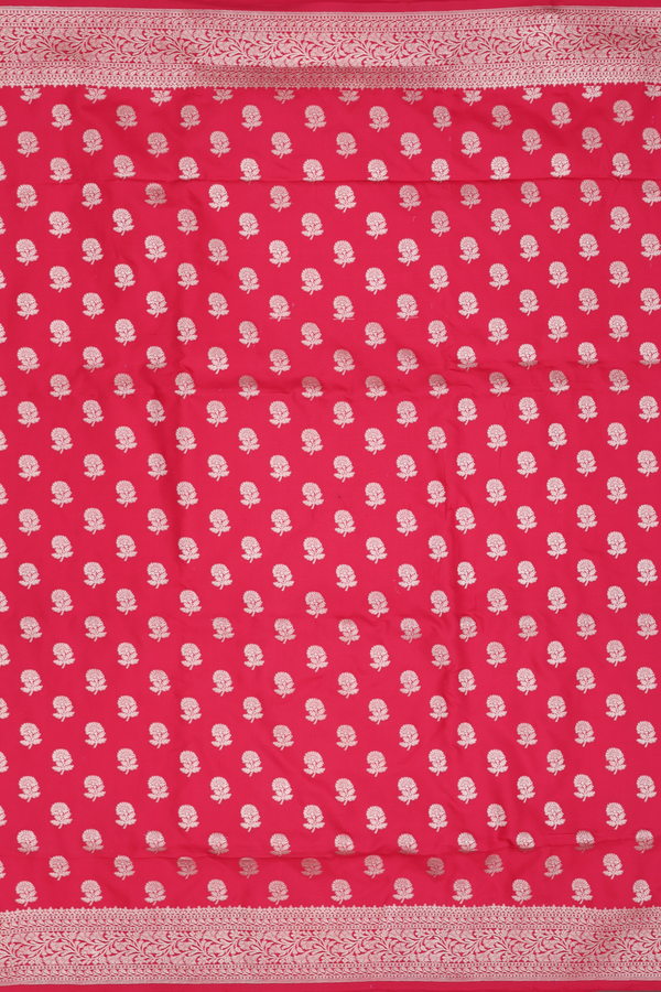 Banarasi Silk Saree In Scarlet Red With Floral Buttas