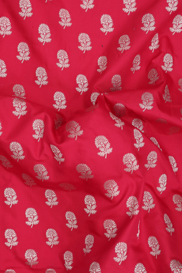 Banarasi Silk Saree In Scarlet Red With Floral Buttas