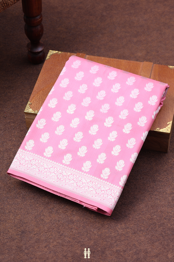 Banarasi Silk Saree In Pink With Floral Buttas