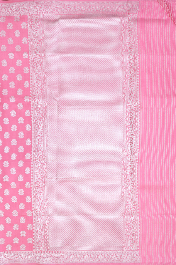 Banarasi Silk Saree In Pink With Floral Buttas