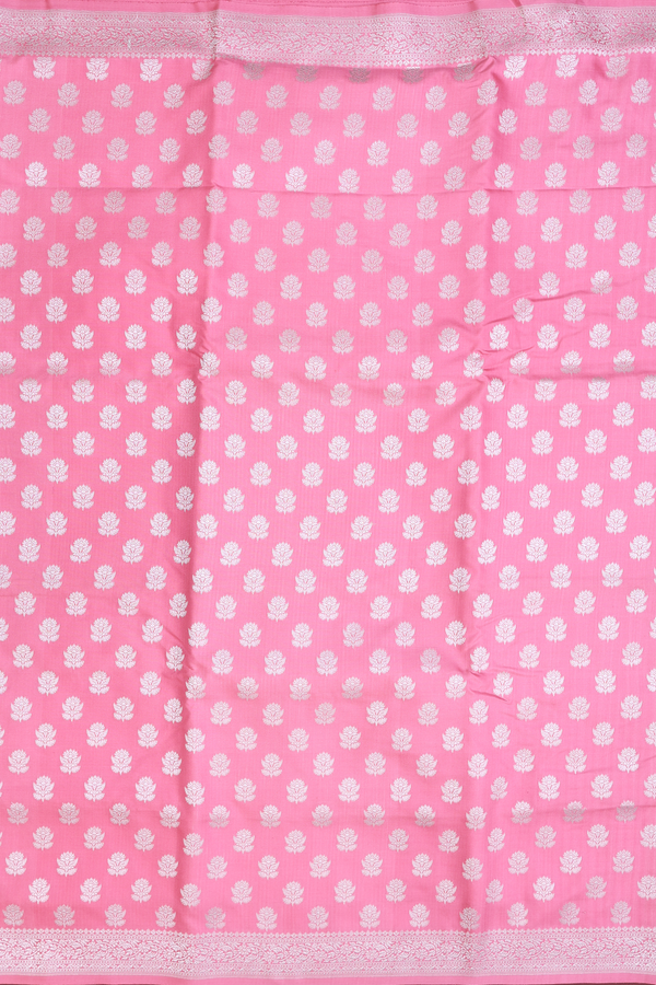 Banarasi Silk Saree In Pink With Floral Buttas