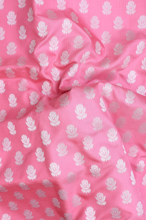 Banarasi Silk Saree In Pink With Floral Buttas