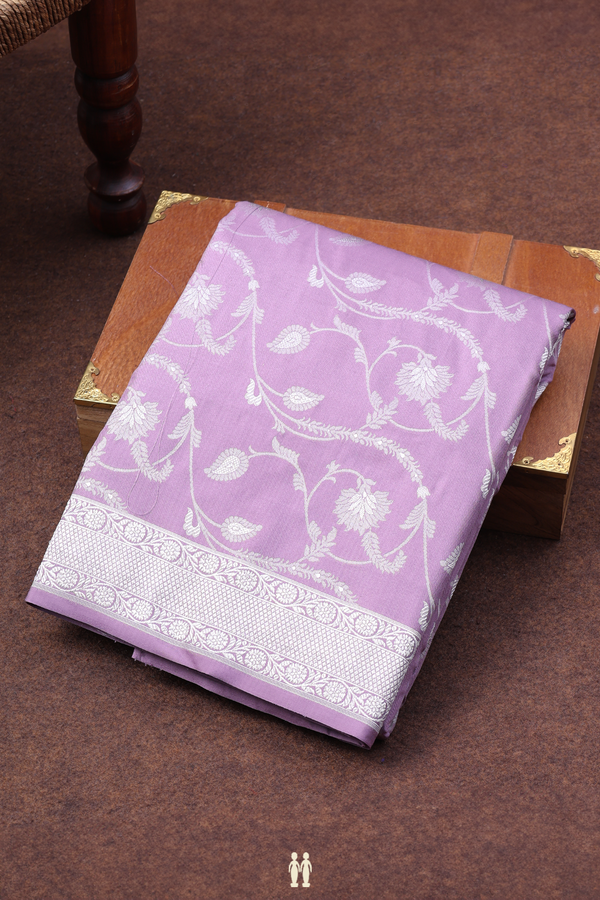 Banarasi Silk Saree In Dusty Purple With Floral Design