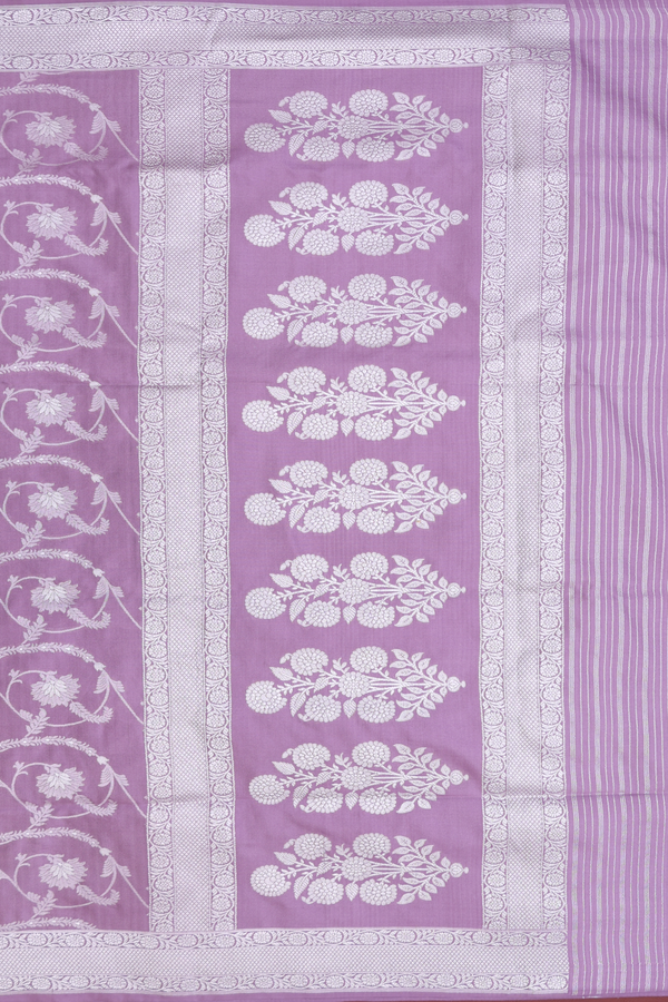 Banarasi Silk Saree In Dusty Purple With Floral Design