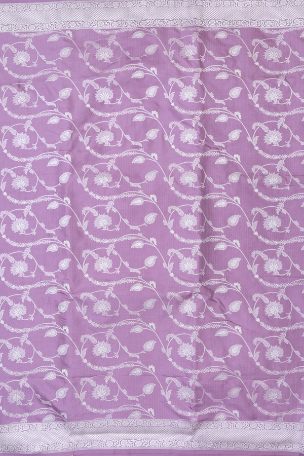 Banarasi Silk Saree In Dusty Purple With Floral Design
