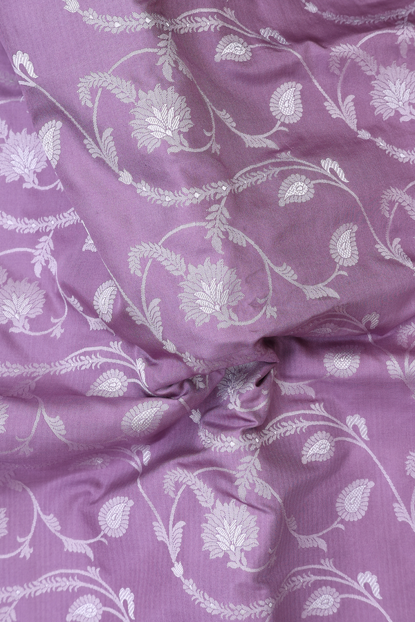Banarasi Silk Saree In Dusty Purple With Floral Design