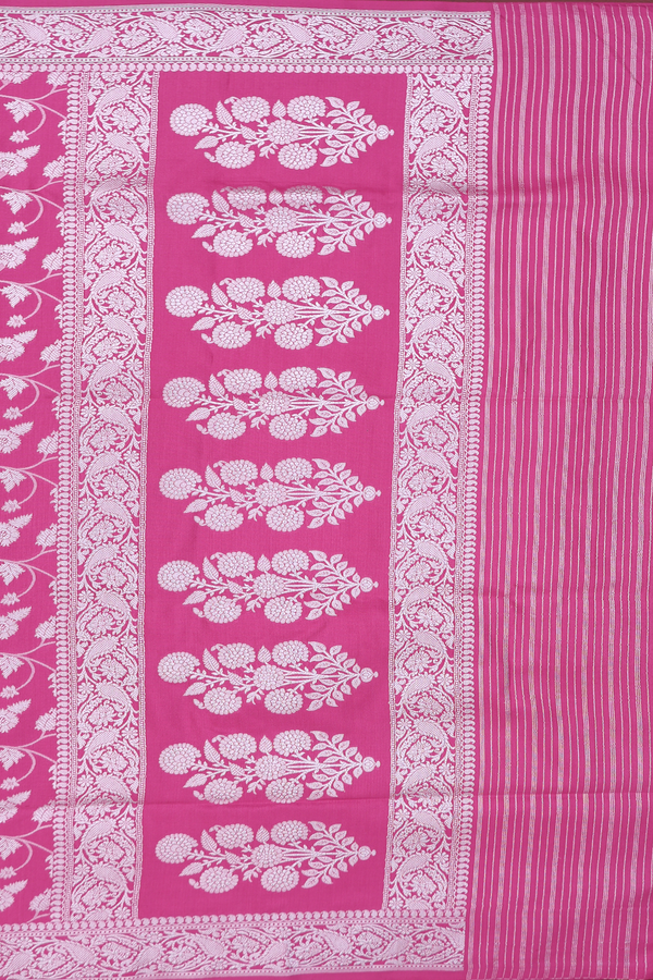 Banarasi Silk Saree In Pink With Floral Design