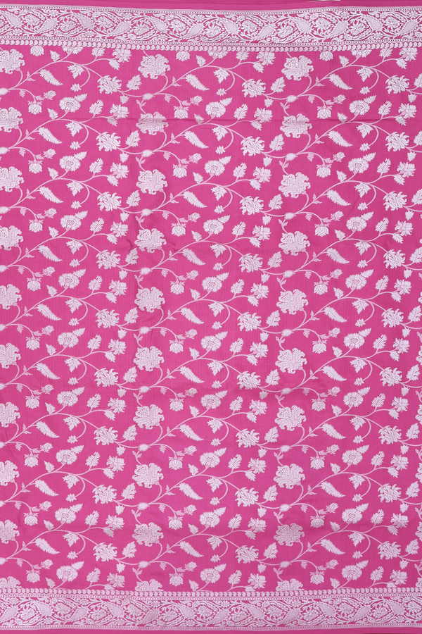 Banarasi Silk Saree In Pink With Floral Design