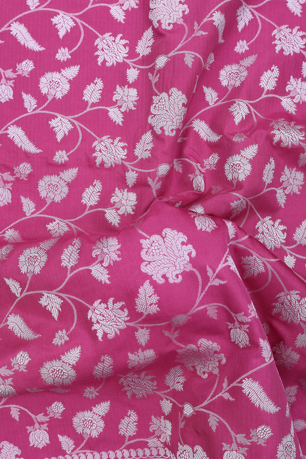 Banarasi Silk Saree In Pink With Floral Design