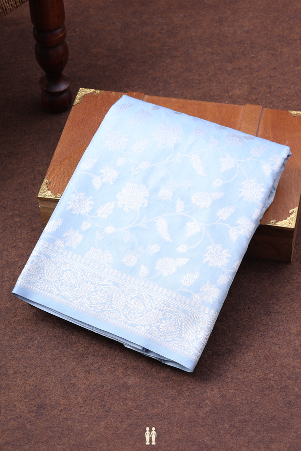 Banarasi Silk Saree In Powder Blue With Floral Design