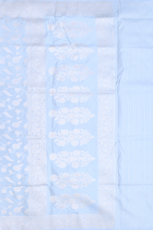 Banarasi Silk Saree In Powder Blue With Floral Design
