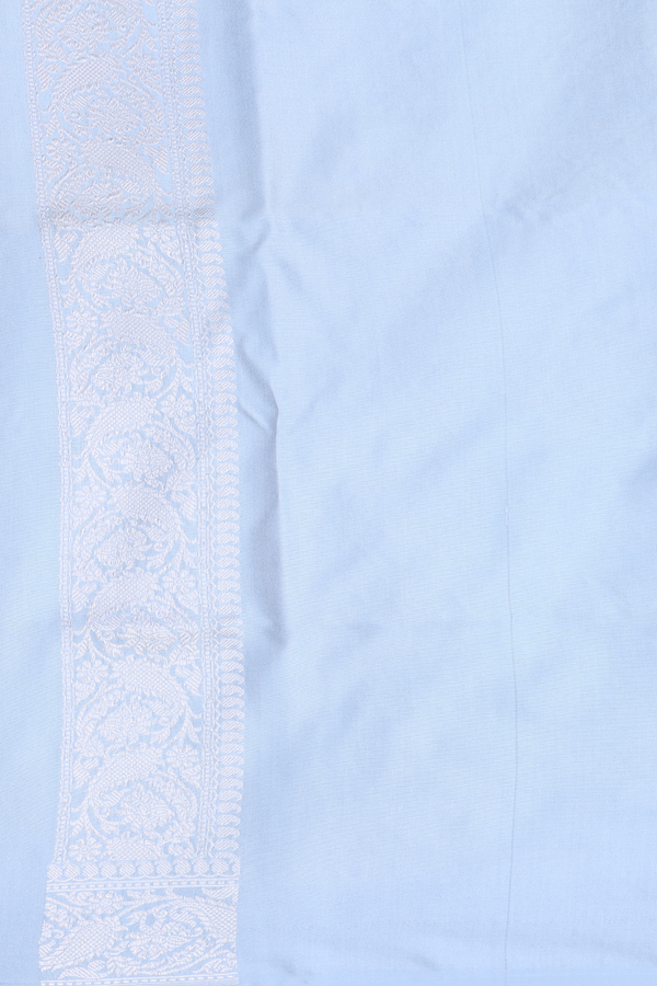 Banarasi Silk Saree In Powder Blue With Floral Design