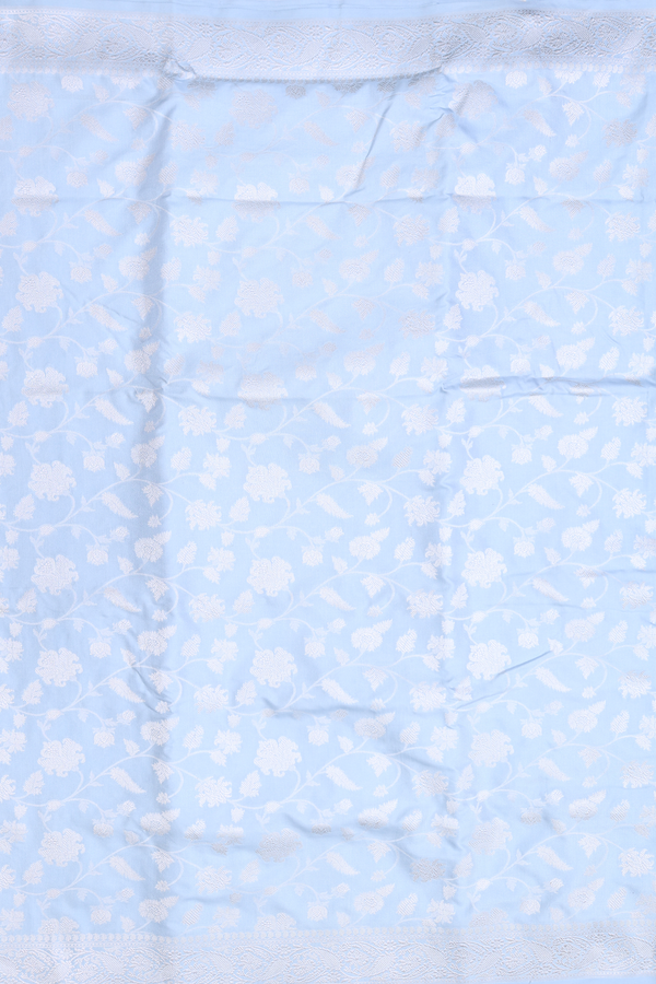 Banarasi Silk Saree In Powder Blue With Floral Design