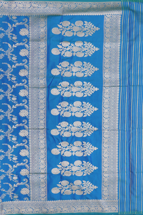 Banarasi Silk Saree In Cerulean Blue With Floral Design