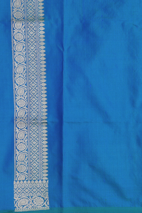 Banarasi Silk Saree In Cerulean Blue With Floral Design