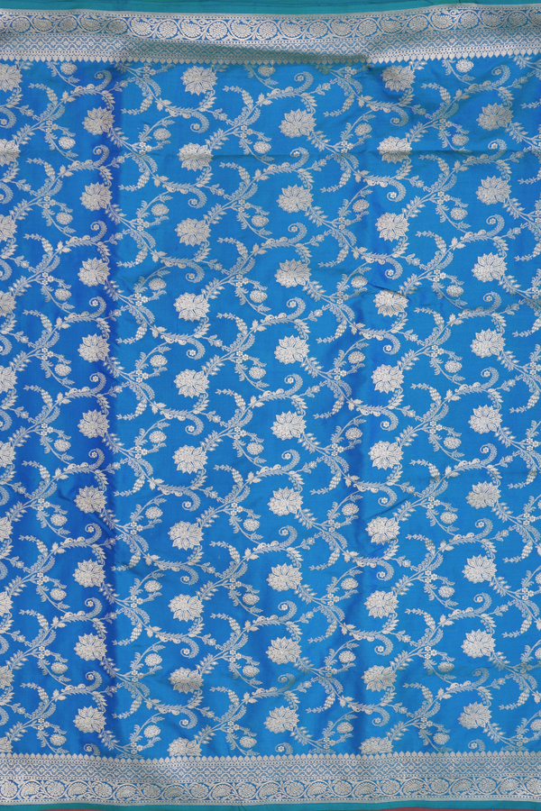 Banarasi Silk Saree In Cerulean Blue With Floral Design