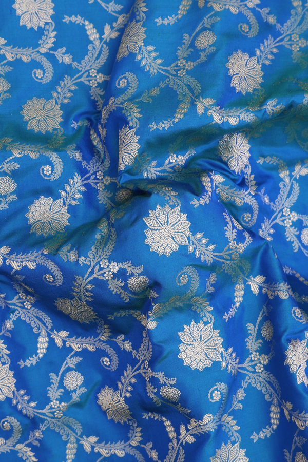 Banarasi Silk Saree In Cerulean Blue With Floral Design