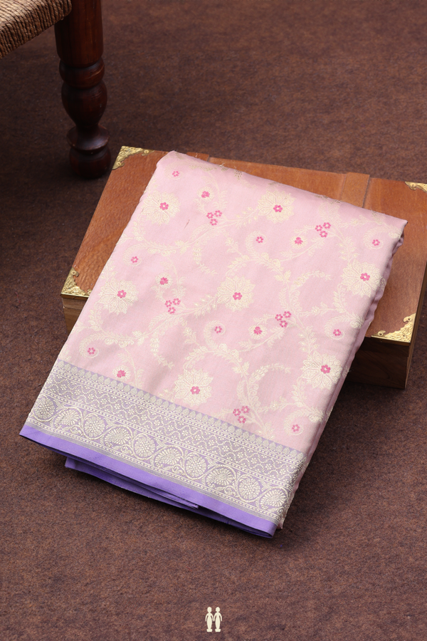 Banarasi Silk Saree In Dusty Rose With Floral Design