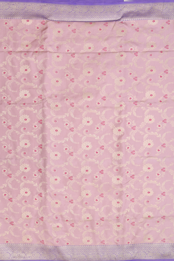 Banarasi Silk Saree In Dusty Rose With Floral Design