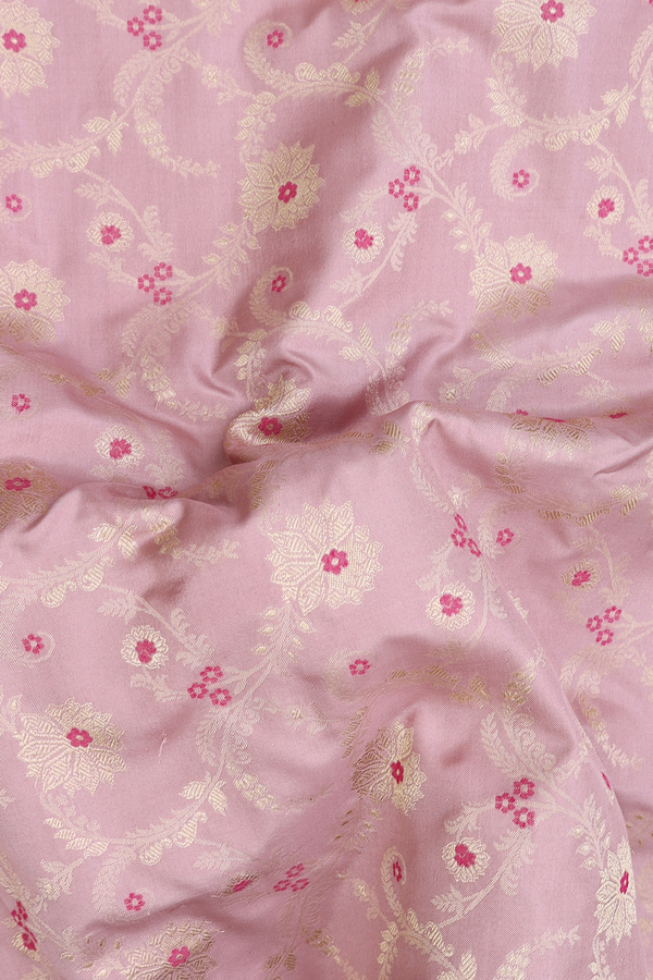 Banarasi Silk Saree In Dusty Rose With Floral Design